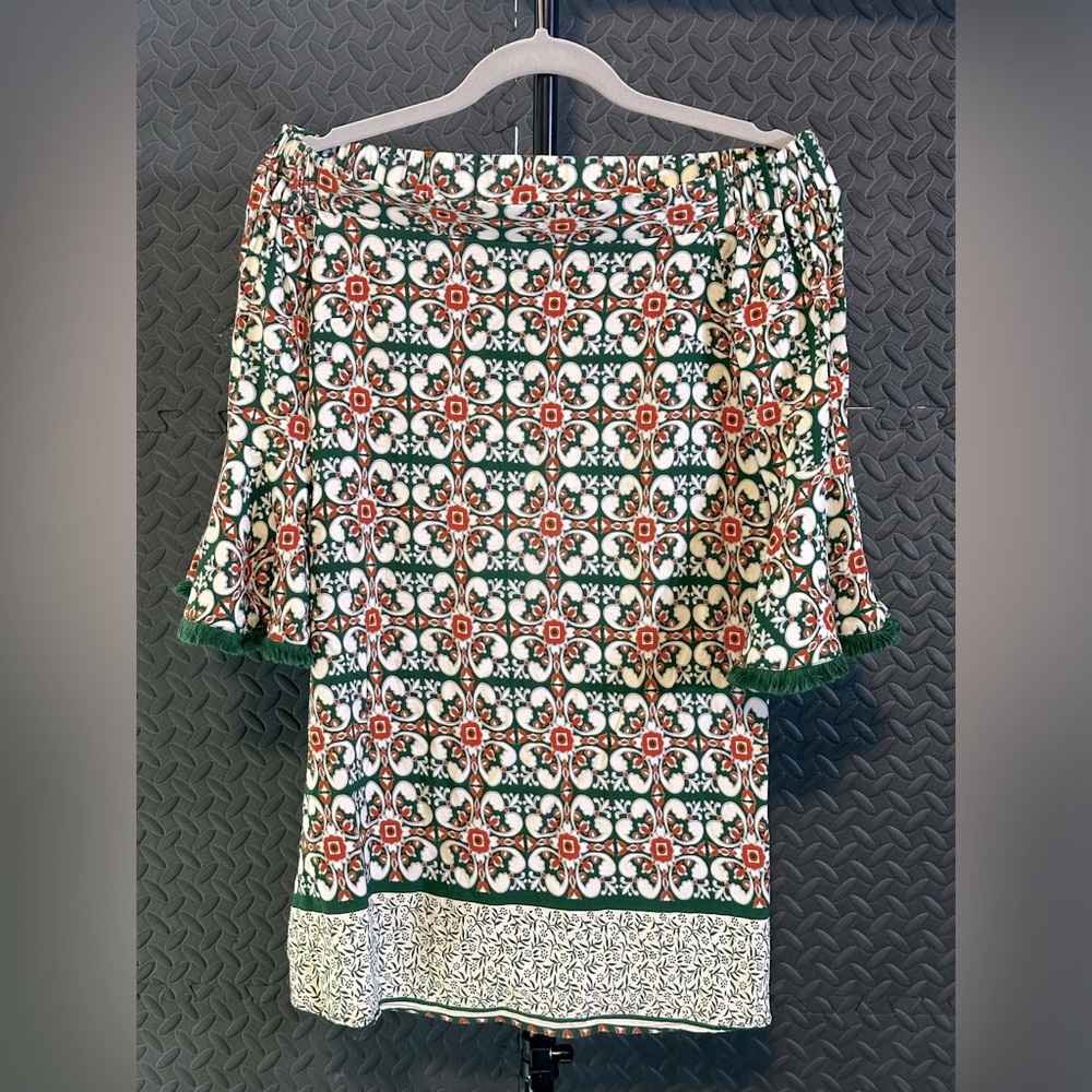 LULUS Wanderlust for Life Green Print Off-the-Shoulder Mini Dress Size S